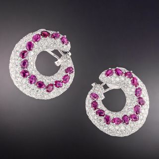 Ruby and Diamond Swirl Earrings - 3