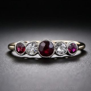 Ruby and  Diamond Vintage Style Ring