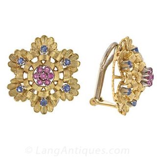 Ruby and Sapphire Clip Earrings