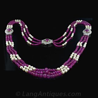 Ruby Bead and Natural Pearl Necklace Item View 1