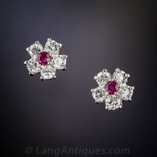 Ruby & Diamond Flower Studs - 2