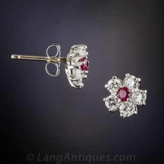 Ruby & Diamond Flower Studs