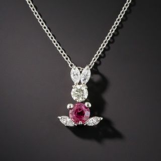 Ruby Diamond Platinum Bunny Pendant - 1