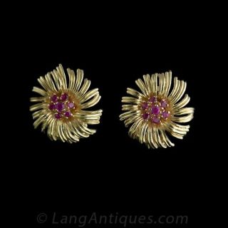 Ruby Gold Earrings 1950s