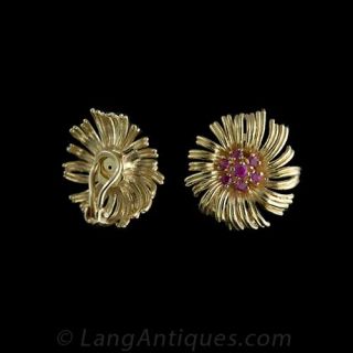 Ruby Floral Clip Earrings