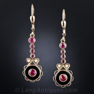 Ruby, Onyx and Pearl Earrings