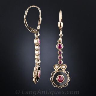 Ruby, Onyx and Pearl Earrings
