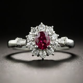 Small Ruby Platinum Diamond Ring - 1