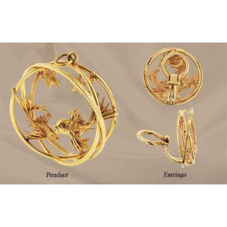 Ruser Goldfish Motif Pendant and Earring Suite