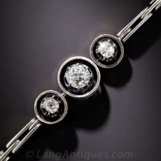 Russian Art Deco Diamond  Link Bracelet