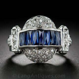 Russian Art Deco Sapphire and Diamond Ring