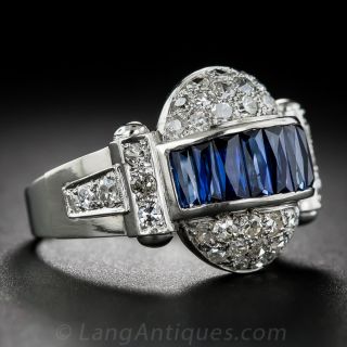 Russian Art Deco Sapphire and Diamond Ring