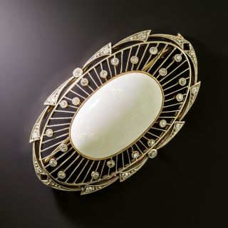 Russian Art Deco White Opal and Diamond Brooch - 2