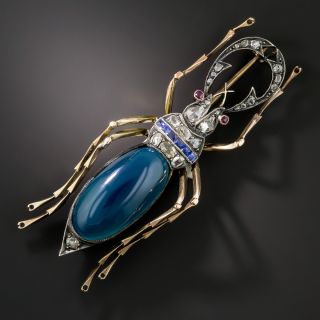 Russian Blue Agate Diamond Sapphire and Ruby Beetle Brooch - 1