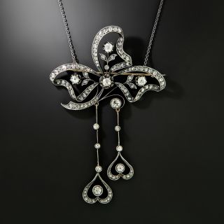 Russian Bow Motif Diamond Dangle Necklace/Brooch, Circa 1910 - 2