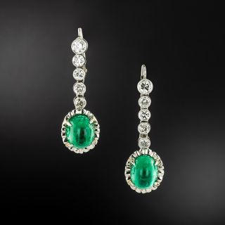 Russian Cabochon Emerald and Diamond Dangle Earrings - GIA - 2