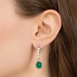 Russian Cabochon Emerald and Diamond Dangle Earrings - GIA