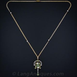 Russian Demantoid Garnet and Pearl Pendant