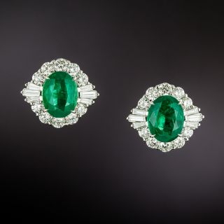 Russian Emerald And Diamond Halo Earrings - GIA - 2