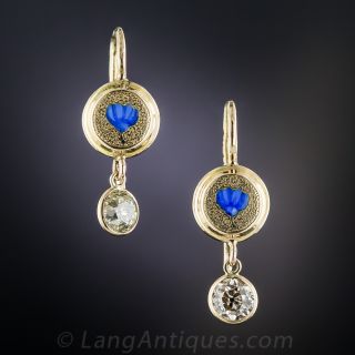 Russian Enamel 1.00 Carat Diamond Drop Earrings 