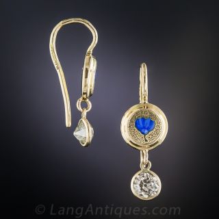 Russian Enamel 1.00 Carat Diamond Drop Earrings 