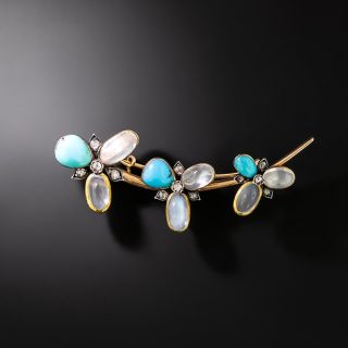 Russian Moonstone and Turquoise Brooch, c.1880s - 2