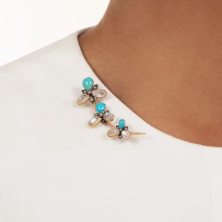 Russian Moonstone and Turquoise Brooch, c.1880s