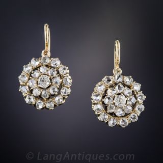 Russian Rose-Cut Diamond Cluster Earrings