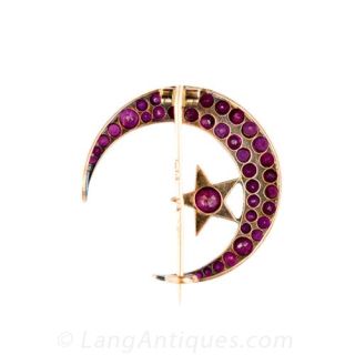 Russian Ruby and Rose Gold over Silver Star Crescent Pin