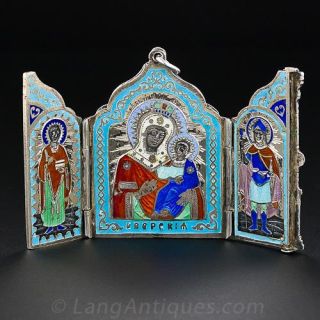 Russian Silver and Enamel Travel Icon 