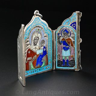 Russian Silver and Enamel Travel Icon 