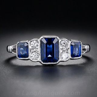 Sapphire and Diamond Art Deco Style Ring