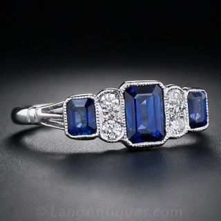 Sapphire and Diamond Art Deco Style Ring