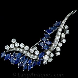 Sapphire and Diamond Cluster Brooch Main View