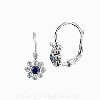 Sapphire and Diamond Flower Motif Earrings