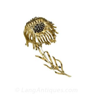 Sapphire and Diamond Flower Pin