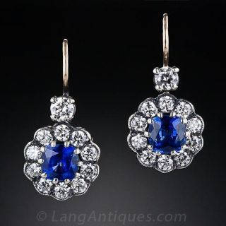 Sapphire and Diamond Halo Drop Earrings