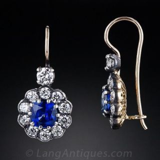 Sapphire and Diamond Halo Drop Earrings