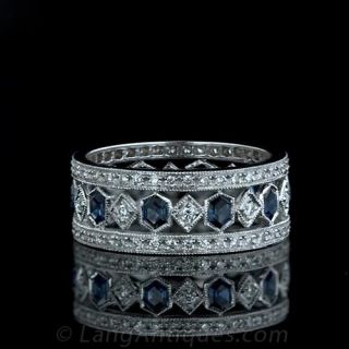 Sapphire and Diamond Wide Eternity Band