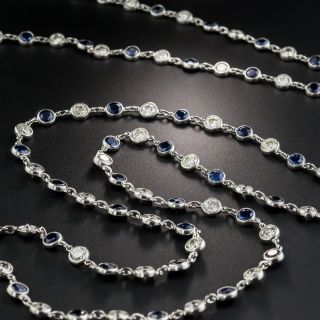 Sapphire and Diamonds 'By-The-Yard' Long Platinum Chain Necklace - 1