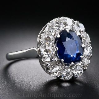 Sapphire and Old Mine-Cut Diamond Ring