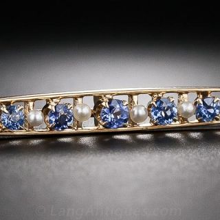Sapphire and Pearl Bar Pin by Krementz