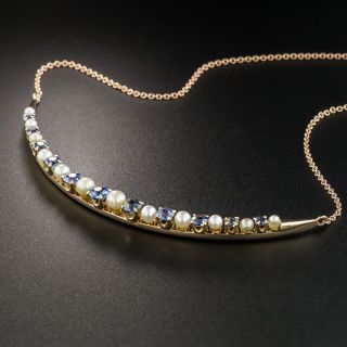 Sapphire and Pearl Crescent Necklace 