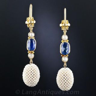 Sapphire and Pearl Drop Earrings