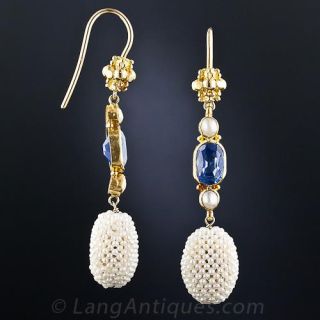 Sapphire and Pearl Drop Earrings