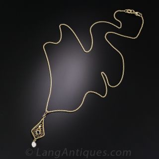 Sapphire and Pearl Filigree Pendant - c.1905