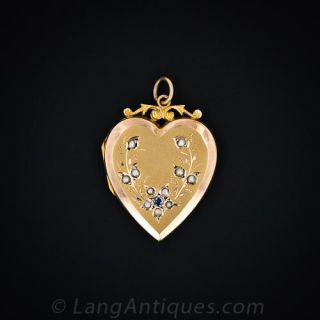 Sapphire and Pearl Floral Motif Victorian Locket