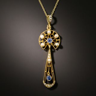 Sapphire and Seed Pearl Lavalier, Circa 1900s - 2