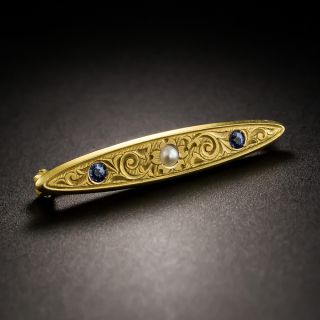 Sapphire and Seed Pearl Lingerie Pin by Krementz - 2