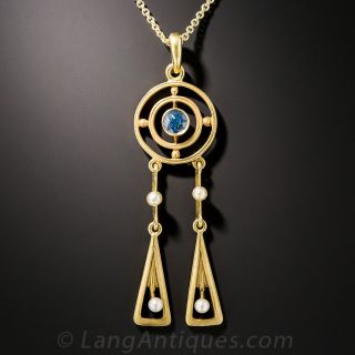 Sapphire and Seed Pearl Pendant